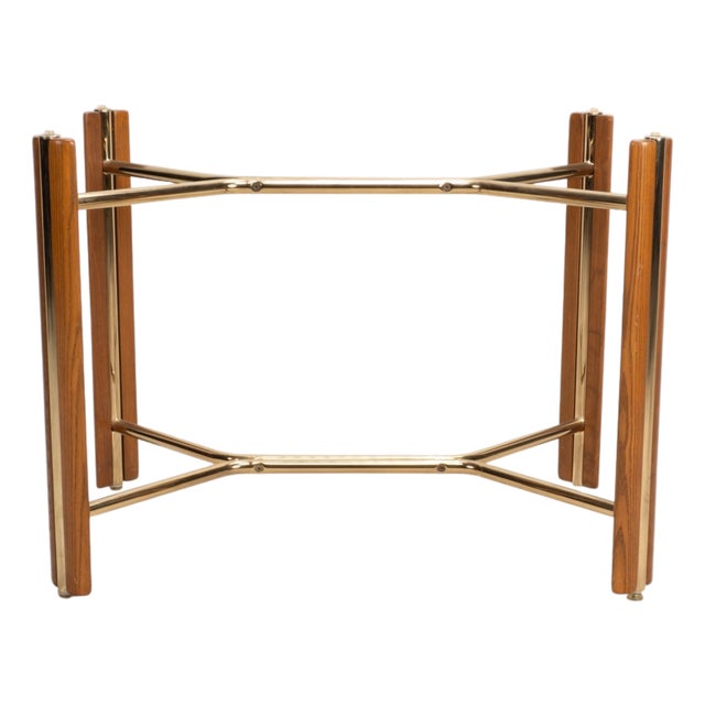 1980s Attributed Chromcraft Oak and Brass Dining Table Base for Glass Top For Sale