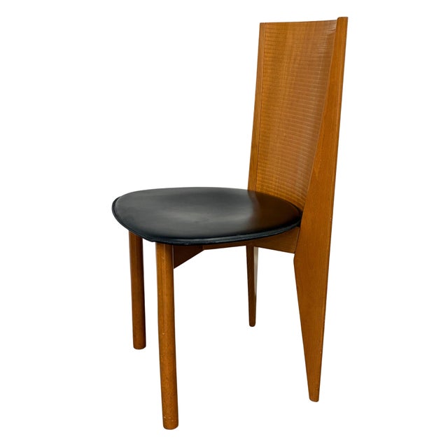 1980s Pair of 1980s Italian Postmodern Calligaris Sculptural Wood & Black Leather Chairs For Sale - Image 5 of 11