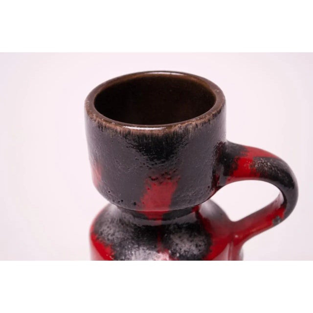 Red Mid-Century West German Volcanic-Textured Ceramic Vase in Red and Metallic Gray For Sale - Image 8 of 12