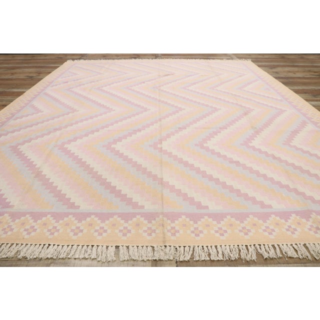Textile Vintage Boho Chic Dhurrie Area Rug With Pastel Colors - 9'2 X 11'10 For Sale - Image 7 of 10