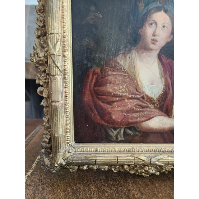 Small Antique Oil Painting Portrait of the Cumaean Sibyl After Domenichino For Sale - Image 10 of 15