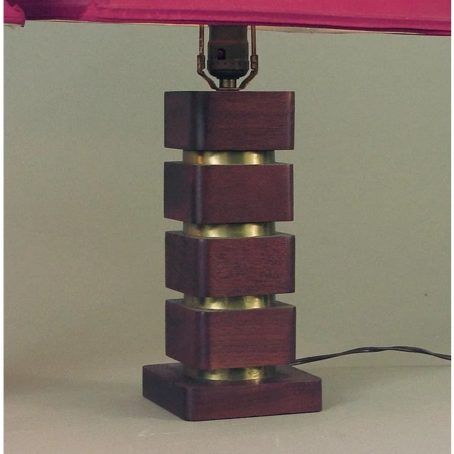 Mid-Century Modern Mid Century Modern Wood Table Lamps With Red Pagoda-Shaped Shades - a Pair For Sale - Image 3 of 6