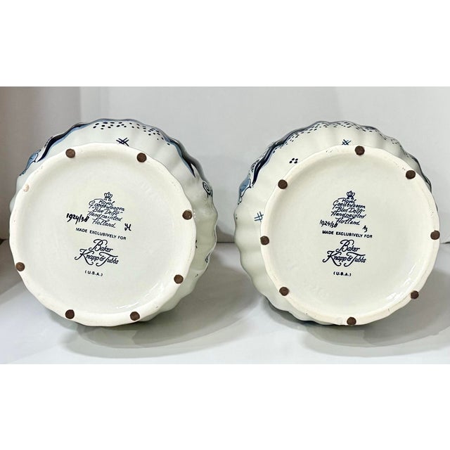Pair of Royal Goedewaagen Pair of Delft Blue & White Hand-Painted Porcelain Vases for Baker Knapp & Tubbs For Sale In West Palm - Image 6 of 12