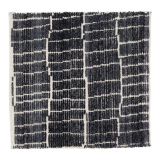 Modern Moroccan Style Handmade Black Abstract Custom Wool Rug For Sale