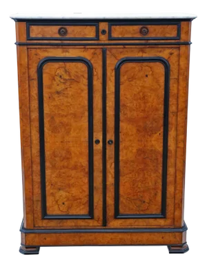 Antique Ebonised and Burr Walnut Cabinet with Marble Top, 19th Century