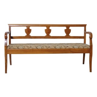 Directoire Walnut and Floral Fabric Bench, Italy, 1900s For Sale