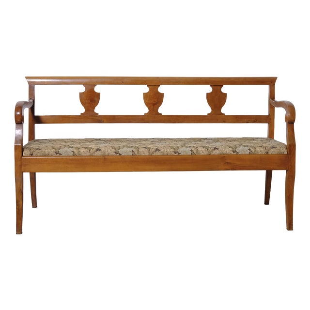 Directoire Walnut and Floral Fabric Bench, Italy, 1900s For Sale