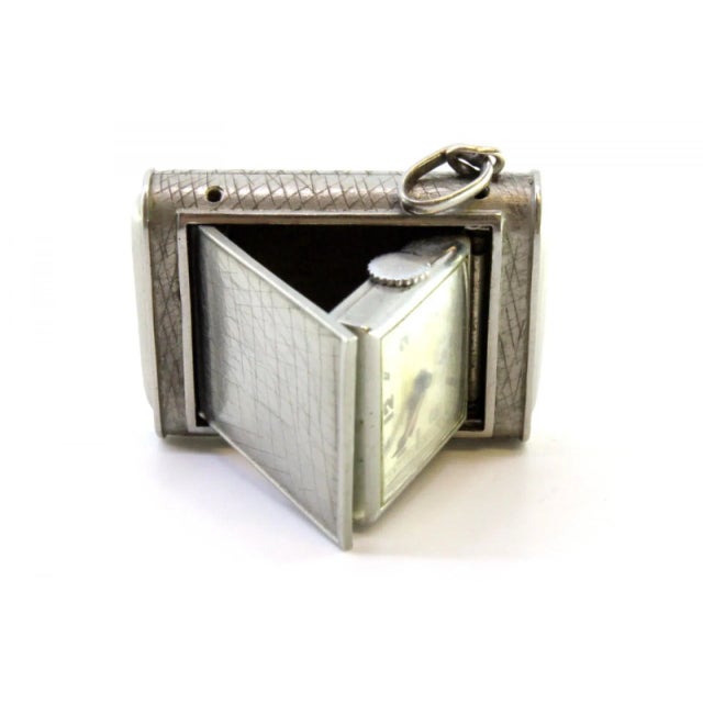 Rectangular Shaped Hand-Wound Pocket Watch with Side-Press Opening Lid For Sale - Image 3 of 9