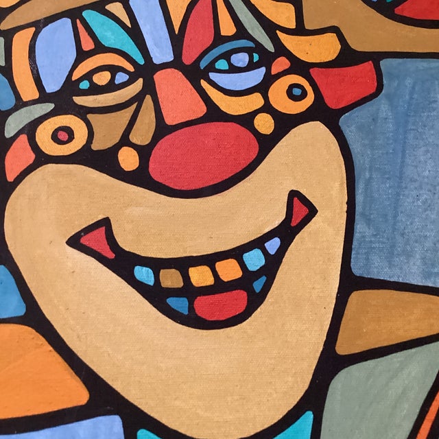 Mid 20th Century Modern Colorful Cubist-Style Framed Painting With Smiling Clown “ Smile “ by Wrasky For Sale In Chicago - Image 6 of 12
