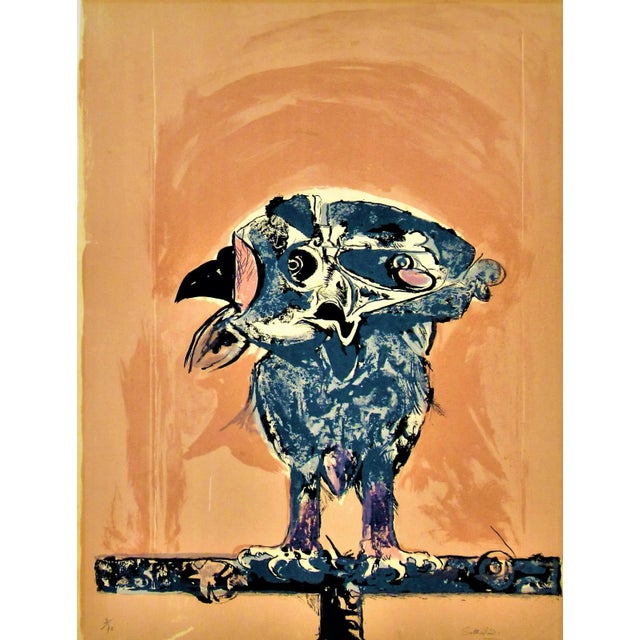 This artwork titled "Owl (Rose Ground)" from the suite "Bestiary and some Correspondences" 1968 is an original color...