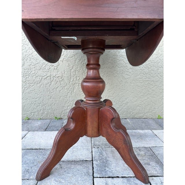 Antique Early 20th Century Solid Wood Drop Leaf Oval Wine Table For Sale - Image 4 of 12