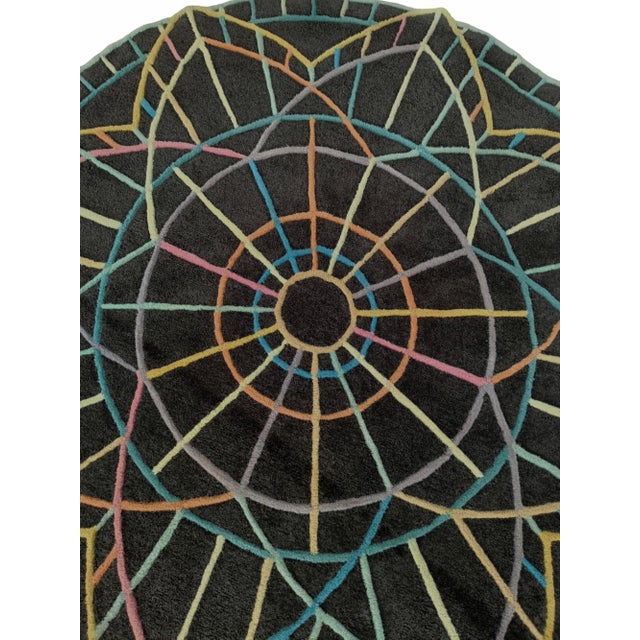 Round Wool Rug with Optical Design, Italy, 1970s For Sale - Image 4 of 6