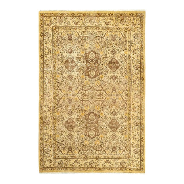 Mogul Collection Hand-Knotted Area Rug - Yellow 5' 3" x 7' 10" For Sale
