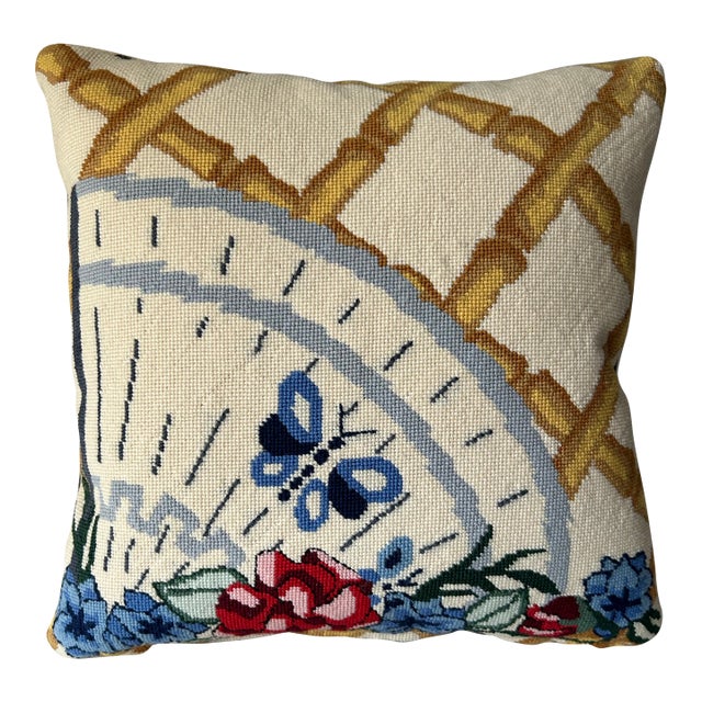 Vintage Chinoiserie Needlepoint Handmade Pillow With Leopard Print Posterior For Sale