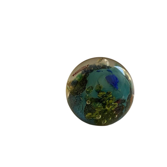 Vintage Josh Simpson Inhabited Planet Planetary Glass Marble Paperweight 2.75" Signed Made in USA 1994 Approx. 3" High x 2...