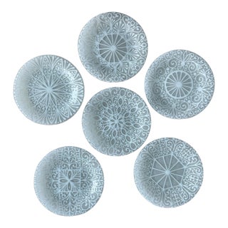 Vintage Higgins Glass Plates Signed Mid Century Modern Frosted Art Glass 7 Inch Dessert Plates - Set of 6 For Sale