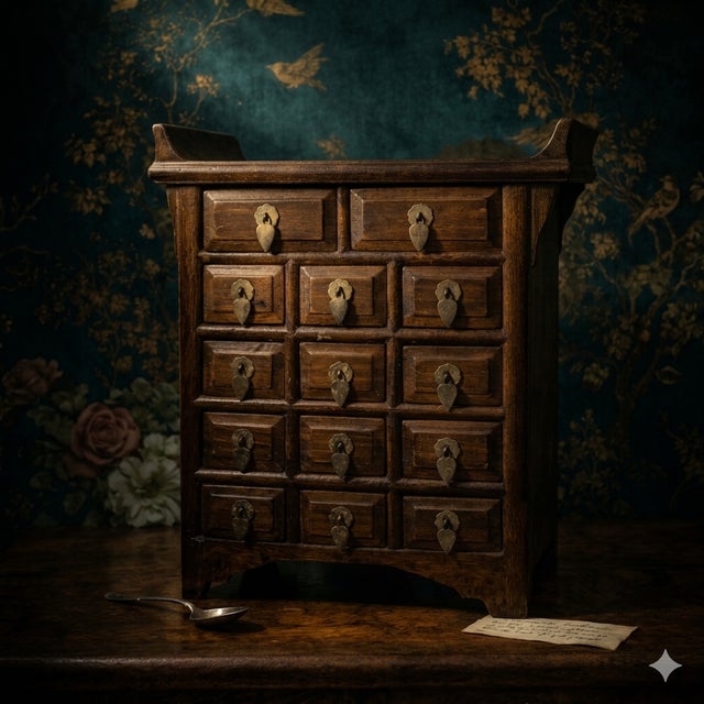Antique Wooden Apothecary Tabletop Chest - 14-Drawer Desktop Cabinet For Sale - Image 4 of 6