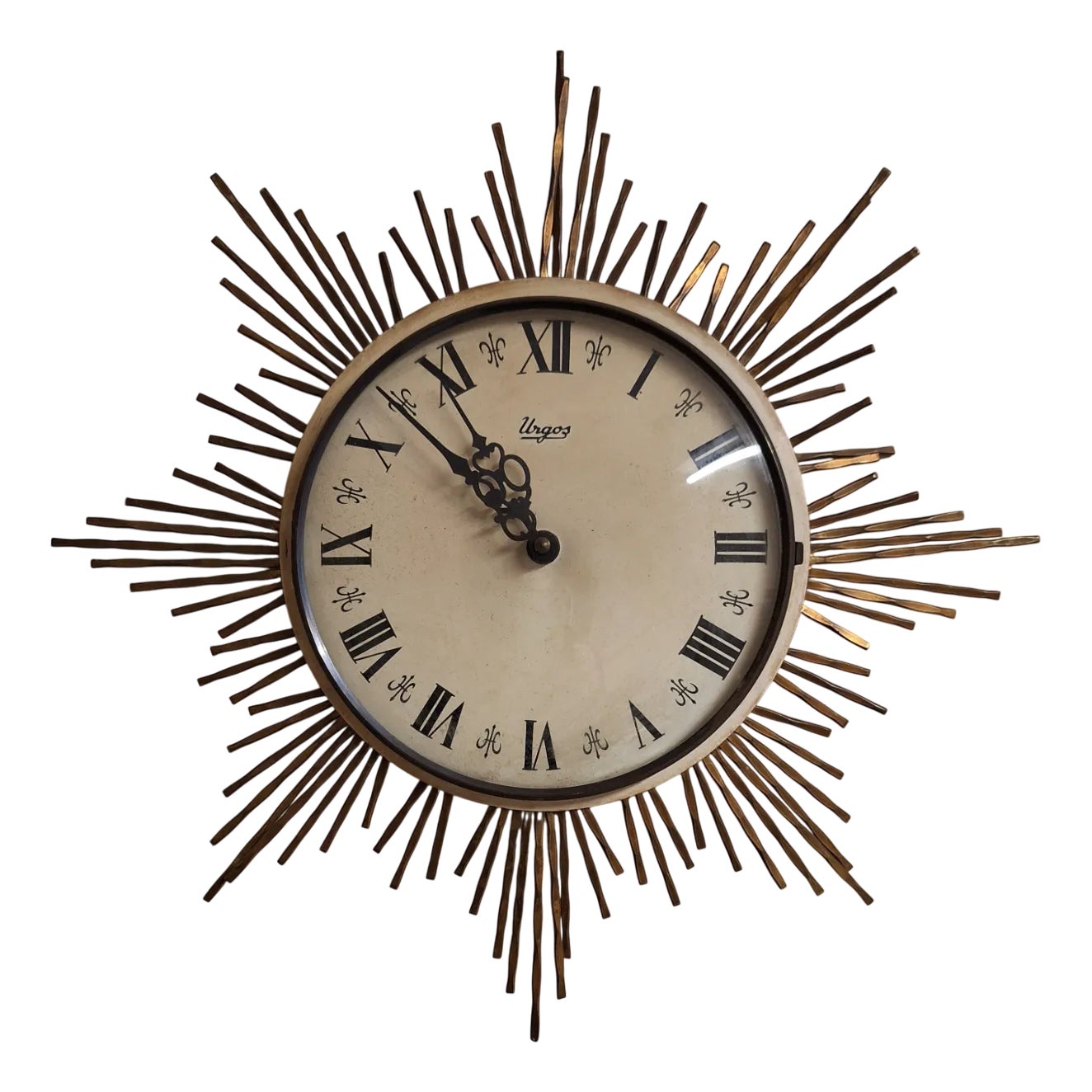 Mid-Century German Wall Clock Sunburst with Brass Rays from Urgos ...
