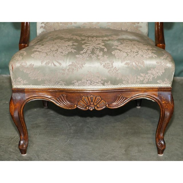 Antique French Walnut Armchairs with Silk Damask, 1880s, Set of 2 For Sale - Image 15 of 18