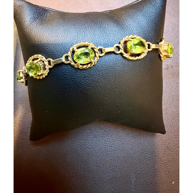Metal 8 Carat Genuine Natural Peridot Tennis Bracelet 14 Karat Yellow Gold 14.7 Gram For Sale - Image 7 of 8