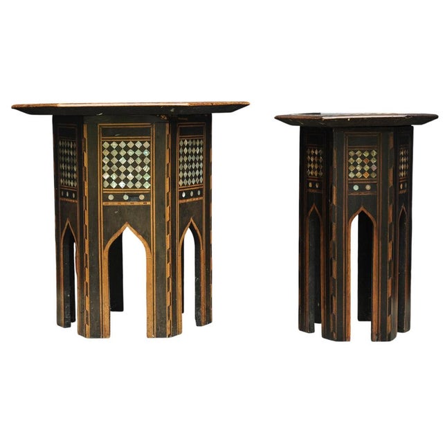 19th Century Moroccan Hexagonal Pedestal Table, 1890s, Set of 2 For Sale - Image 3 of 8