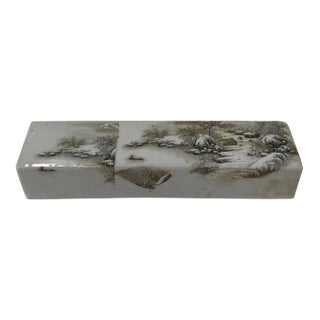 2 X Chinese Off White Porcelain Scenery Rectangular Display Paperweight For Sale