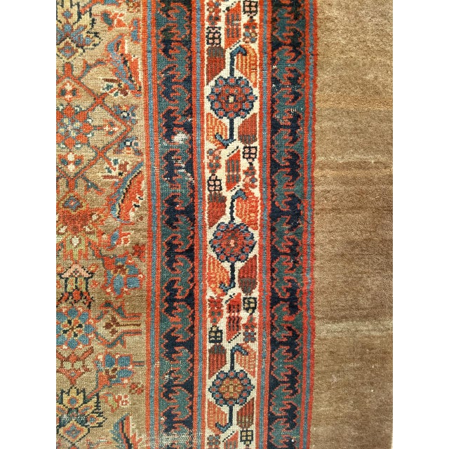 19th Century Antique Persian Serab Camel Hair Gallery Rug, Hand-Knotted Wool, Geometric Pattern, Red & Green, 5x11 For Sale - Image 5 of 7