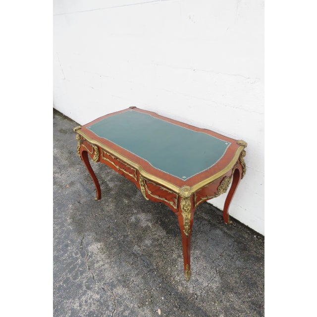 French Green Leather Top With Metal Accent Large Partner Desk 6117 For Sale - Image 9 of 18