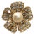 Chanel Vintage Classic Gold Plated CC Flower Pearl Crystal Pin For Sale