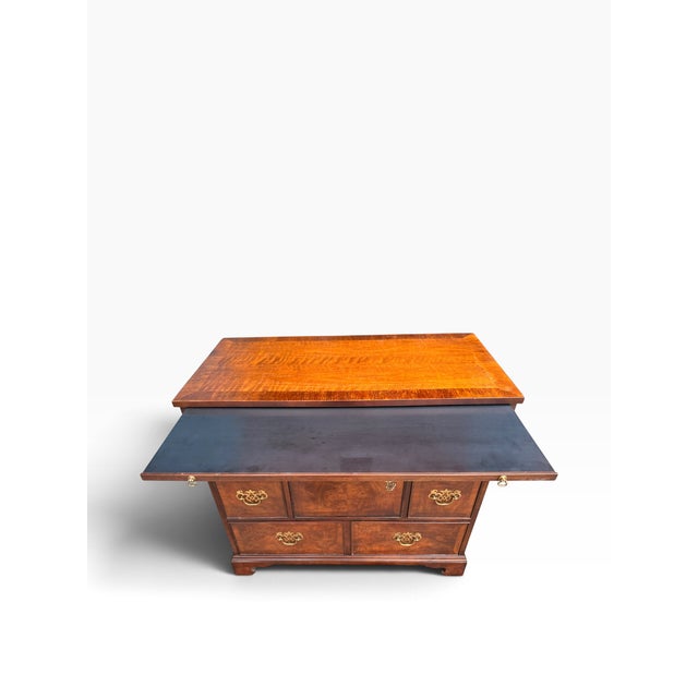 Vintage Kindel Grand Rapids Burl Wood Gentleman’s Chest With Brass Hardware For Sale In Boston - Image 6 of 14