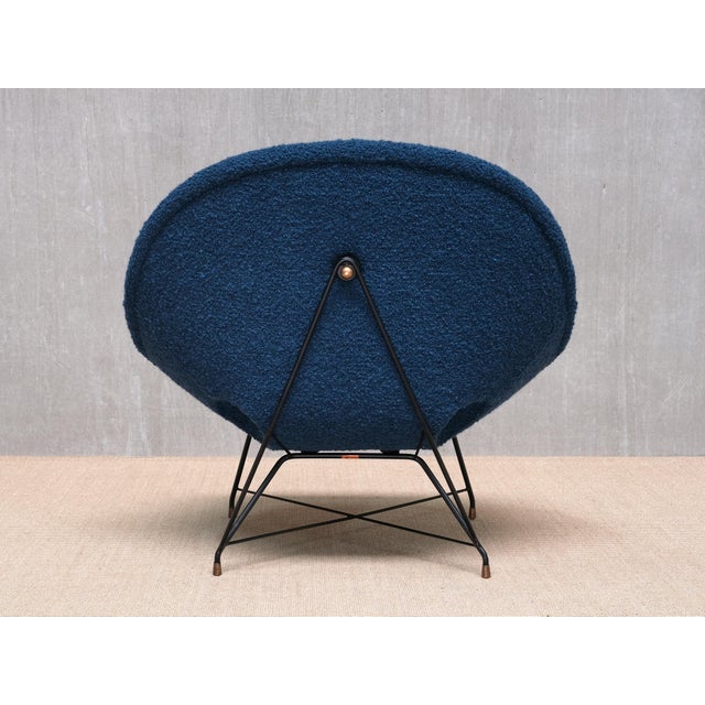 Metal Kosmos Lounge Chair in Teal Pierre Frey Bouclé by Augusto Bozzi for Saporiti, 1950s For Sale - Image 7 of 16