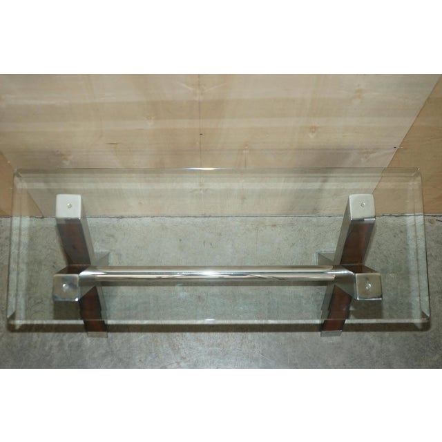 Chrome Tipped X Framed Console Table in Beech and Glass For Sale - Image 14 of 15