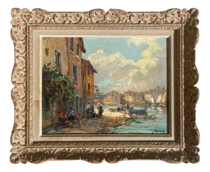 Maurice Barle, Small Port of Marseille, Oil Painting