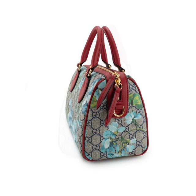 Gucci Gucci Gg Blooms Gg Supreme Floral Blue and Red Small Boston Shoulder Bag For Sale - Image 4 of 12