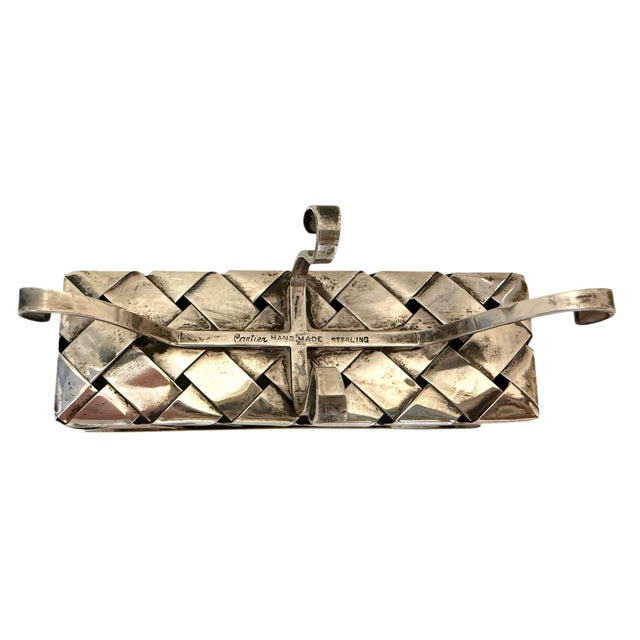 English Cartier Sterling Woven Long Basket For Sale - Image 3 of 9