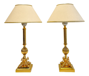 Golden Brass Dolphin Koi Fish Table Lamps, 1960s, Set of 2