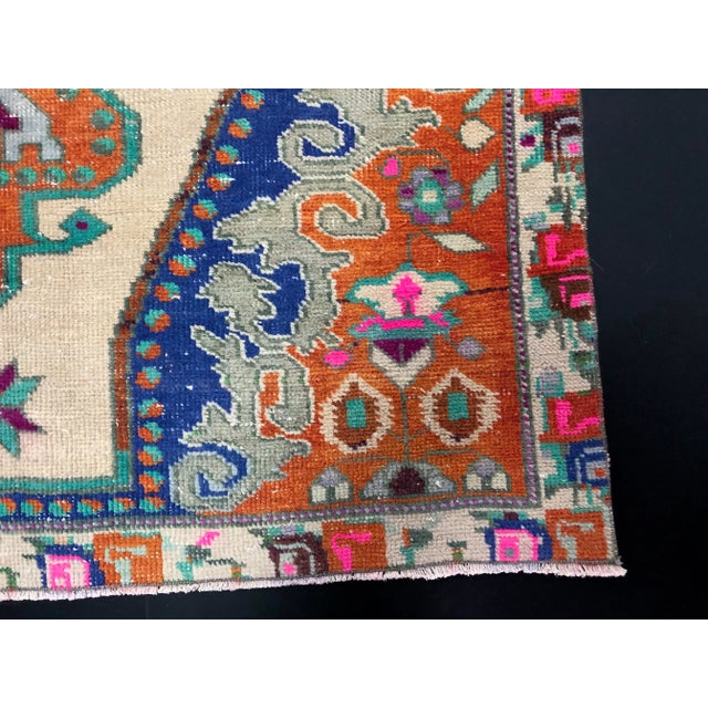 Vintage Multicolor Turkish Floral Design Handmade Wool Area Rug For Sale - Image 9 of 11