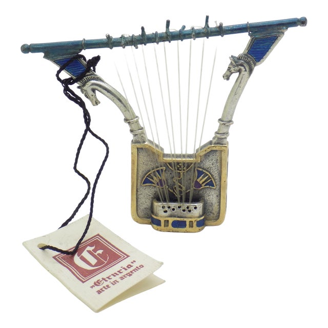 Vintage Handmade Egyptian Lyre Figurine in Silver, Florence, Italy, 1980s For Sale