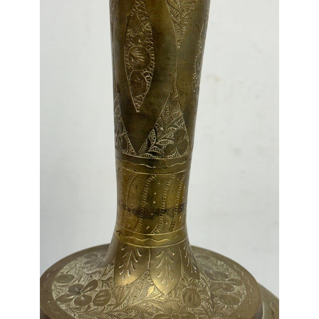 Vintage Etched Brass Table Lamp For Sale - Image 9 of 12