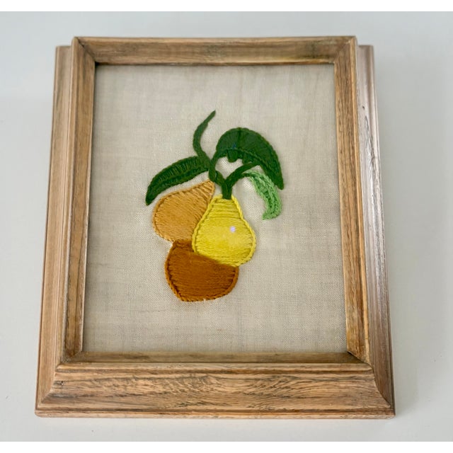 Farmhouse Embroidered Trio of Pears Fabric Art Wall Hanging For Sale - Image 3 of 12