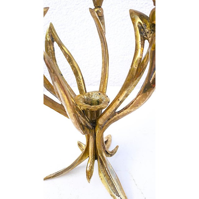 Floral youth stem candlestick Object: Candlestick for 4 candles Age: approx. 1910/20s Color/Material: Gold/Brass Mass:...