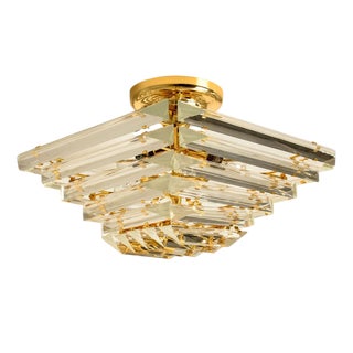 Clear and Gold Glass Pyramid Flush Mount in the style of Venini, 1970s For Sale