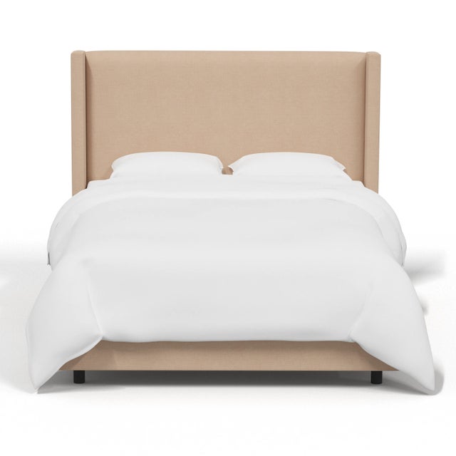 Traditional Logan Twin Wingback Bed in Linen Fawn For Sale - Image 3 of 6