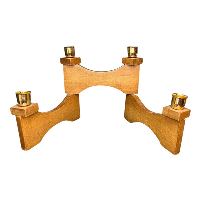 MCM Danish Wood and Brass Candle Holder Chairish