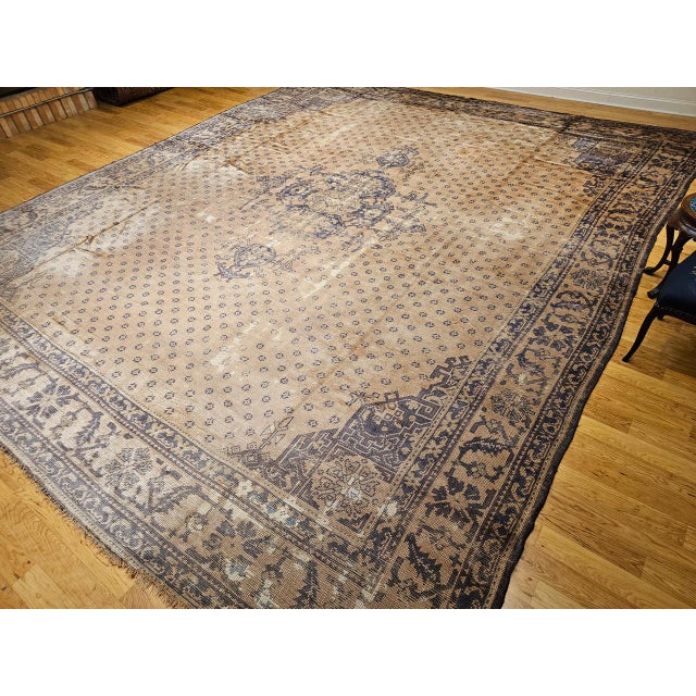 Vintage Turkish Oushak Rug, Hand-Knotted Wool, Geometric Design, Camelhair, 15' X 18' For Sale In Chicago - Image 6 of 18
