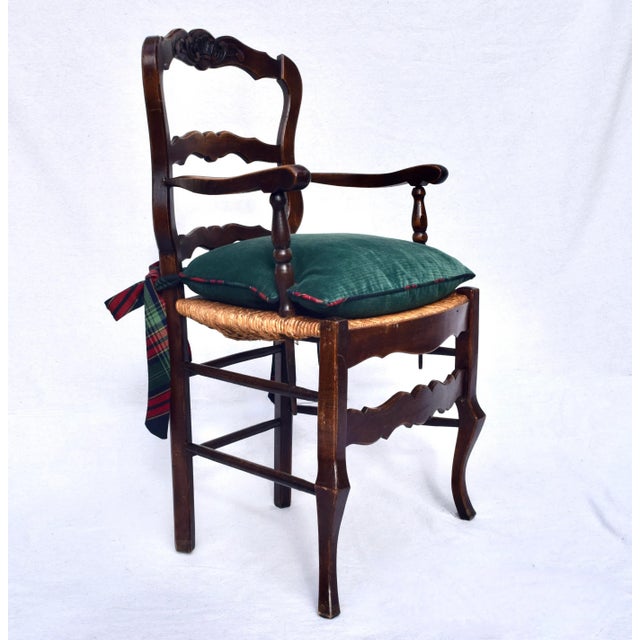 French Provincial Antique French Country Walnut Rush Seat Accent Arm Chairs For Sale - Image 3 of 8
