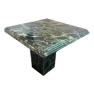 Vintage Green Marble Pedestal Table - Sculptural Stone Side Table / End Table For Sale