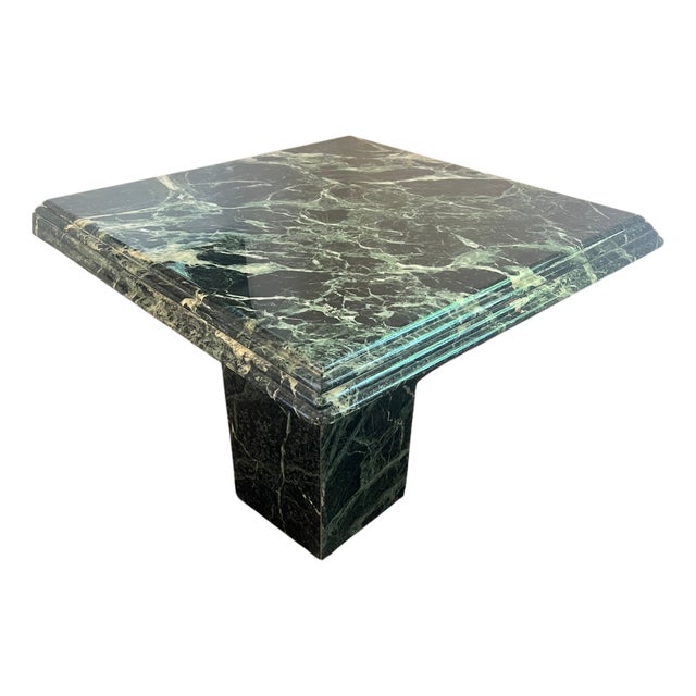 Vintage Green Marble Pedestal Table - Sculptural Stone Side Table / End Table For Sale