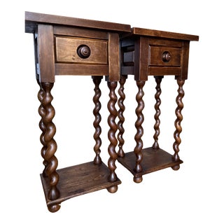 Late 19th Century Louis XIII Style Walnut Bedside Tables - a Pair For Sale