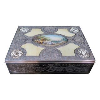 Vintage Early 20th Century Jewel Box w/ Painting For Sale